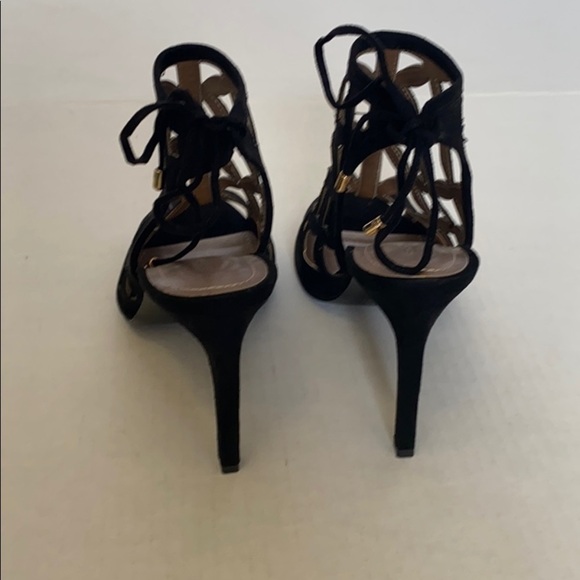 𝅺bcbg Shoes Black Clodin-X Heels 7 1/2 M Strappy Peep Toe New Without Box - Picture 4 of 11